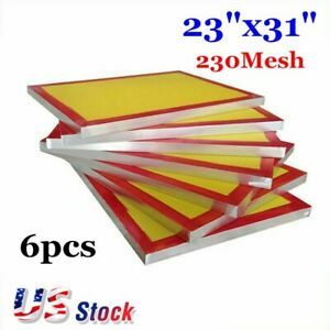 USA 6Pack 23&#034;x31&#034; Aluminum Screen Printing Screens With 230 Yellow Mesh Count