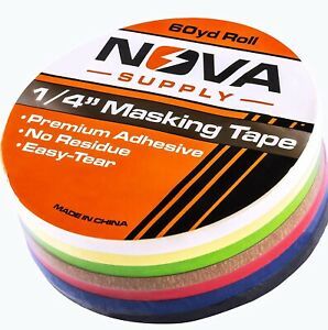 Premium 7 Color Value Pack of 1/4in x 60yd Adhesive Masking Tape. Use in Arts