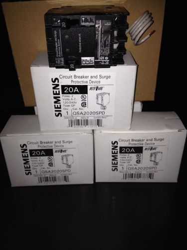 3 siemens/ite qsa2020spd 20 amp surge protective circuit breakers...new for sale