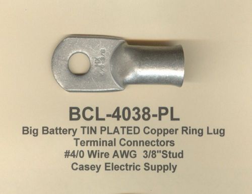 2 big tin plated copper ring lug terminal connector #4/0 wire awg 3/8&#034; std molex for sale