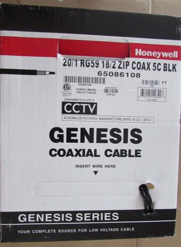 Honeywell genesis rg59 18/2 siamese coax zip wire cctv camera black 500&#039; for sale