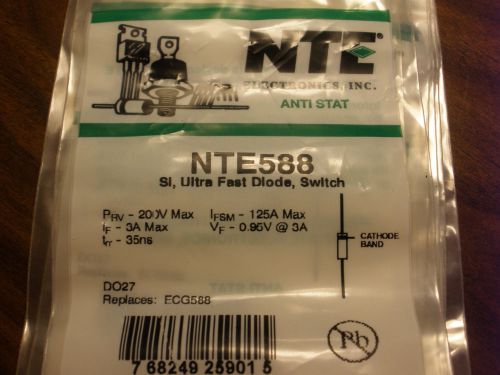 ( 6 PC. ) NTE 588 SILICON, ULTRA FAST DIODE, 3 AMPS AT 200 VOLTS