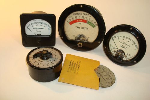 Vintage mixed lot of gauges trilett milliamperes, tube tester,simpson, &amp; timer for sale