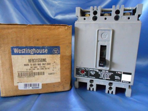 Westinghouse hfb31550ml circuit breaker 3 pole, 100 amp, 600 vac, type hfb, nib for sale
