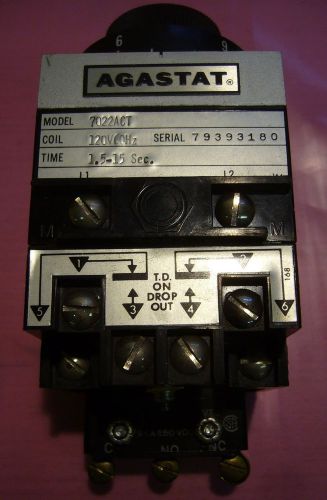Tyco agastat 7022act adjustable timing relay 120vac - 1.5-15 seconds off delay for sale