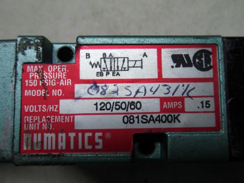 (x5-8) 1 used numatics 082sa431k solenoid valve for sale