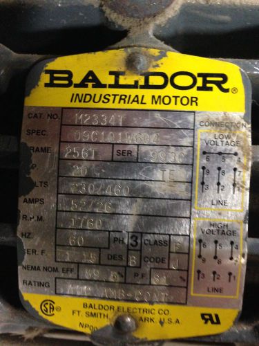 20 Hp 256T Baldor Electric Motor 1760 RPM