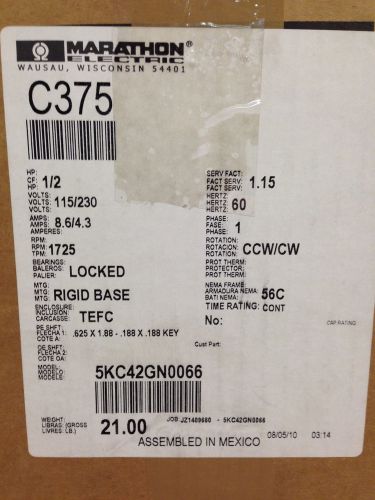 C375 marathon motor 1/2 hp single phase 115/230v for sale