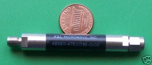 RF microwave bandpass filter, 4.750 GHz CF, 795 MHz BW, power 5 Watt CW, data