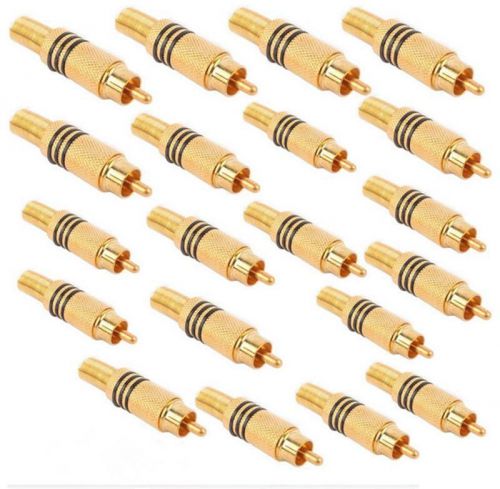 10 pcs gold plated rca plug audio male connector  metal spring black for sale