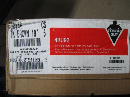 Box of 5 New Tough Guy 19&#034; Brown Stripping Pads, 4RU92