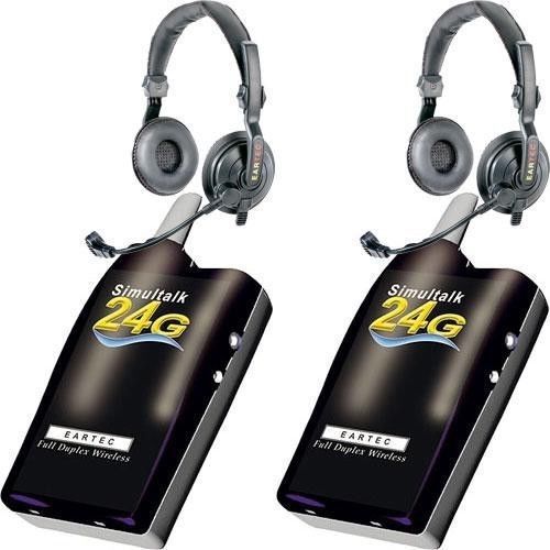 Simultalk eartec 2 simultalk 24g beltpacks w/ slimline double headsets slt24g2sd for sale
