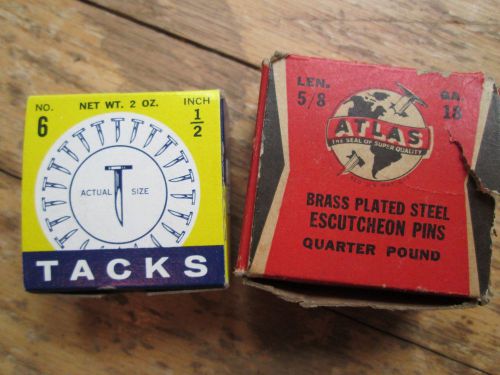 Vintage ATLAS Brass-Plated Steel Escutcheon Pins 5/8&#034; &amp; Holland 1/2 tacks OLD