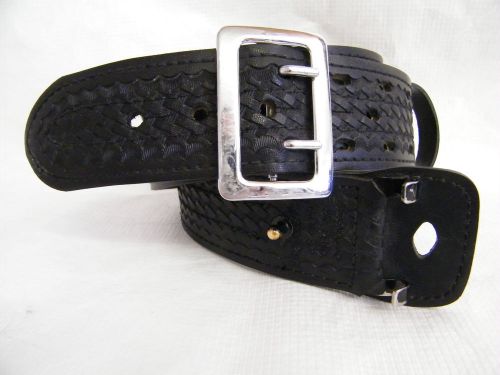 Safariland black basket weave duty belt model 87 chrome buckle size 34 for sale