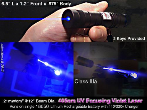 Ultraviolet UV Focusing Laser .21mw/cm2@12&#034;beam 110/220 charger+2 battery+2 keys