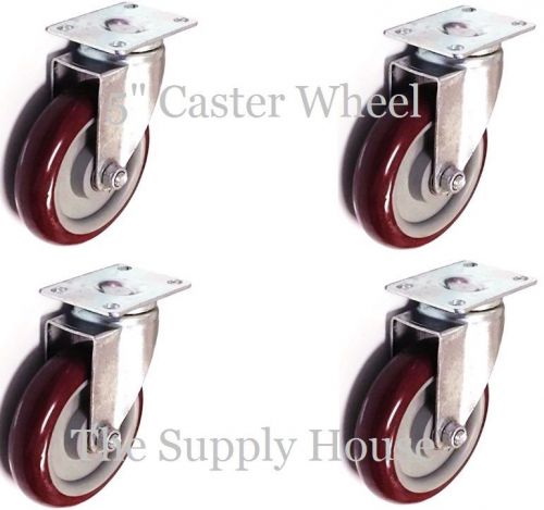 4x  5&#034; Swivel Plate Casters Wheel Polyurethane pu Heavy Duty 1000lb