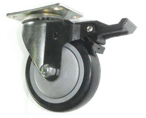 Swivel Plate Caster with 4&#034; Black Polyurethane Wheel &amp; Posi-Lock Brake