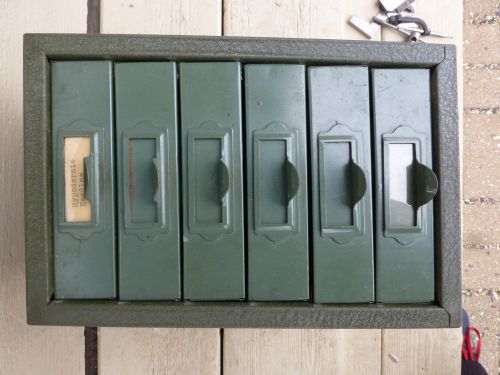 Vintage small metal 6 drawer organizer bin jewelry craft divider with label for sale