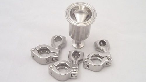 Sanitary Bell Reducer Stainless 2.5” to 5/16” + (3) Clamps!
