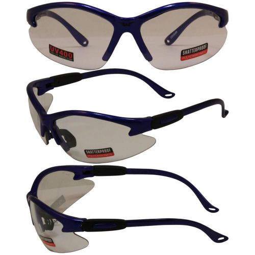 Safety Shop Glasses w Blue Frame and Clear Lenses Lightweight &amp; Functional INew