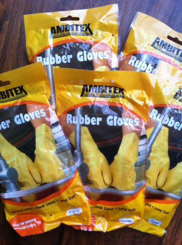 Ambitex Latex Rubber Flock Lined Long Cuff Gloves, Yellow, X-Large -5 PAIRS-