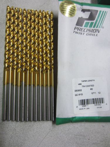 Precision Twist Drill #2 Wire Parabolic Extra-Long Taper Length TiN Coated 50902