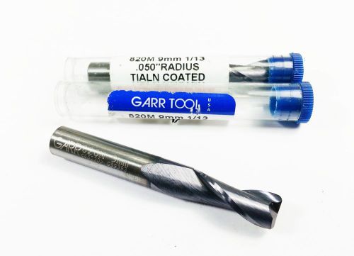 (Lot of 2)  9mm GARR Carbide 820M 45130 TIALN  .050CR 2 Flute End Mill (J611)