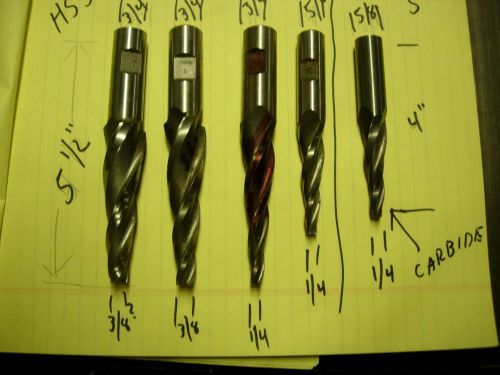 5 DEGREE END MILLS LOT OF 5      4HSS, 1 CARBIDE