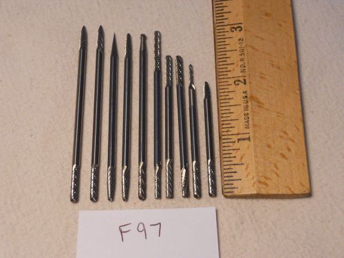 10 NEW 3 MM SHANK CARBIDE BURRS. DOUBLE END COMMON SHAPES. LONGS USA MADE  {F97}