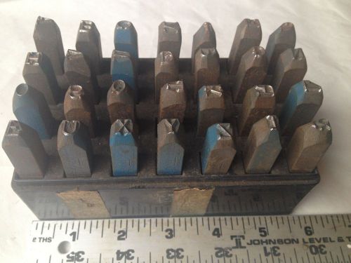 VINTAGE LATHE MACHINIST HOGGSON HAND MADE STEEL LETTER STAMPS 28 PIECES 1/4&#034;?