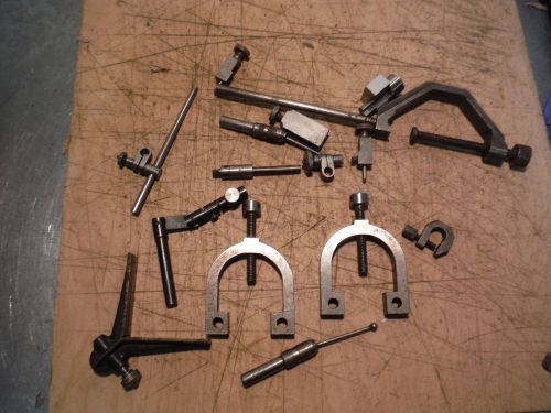 Pile of machinist tooling v block clamps dial indicator stand parts for sale
