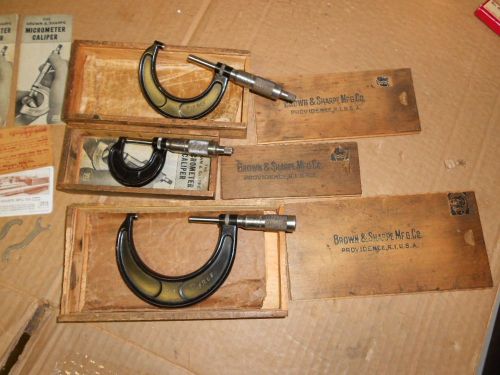 Lot of 3 vintage micrometers brown &amp; sharpe 0-1&#034;, 1-2&#034;,  2-3&#034; vintage, 59,61a,63 for sale