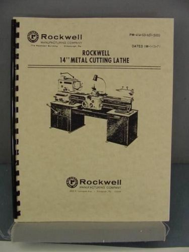 Rockwell 14” metal cutting lathe instructions &amp; parts manual for sale