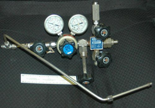 Matheson 3803 ss pressure regulator w/cross purge 4764 &amp; 4 valves &amp; extension for sale