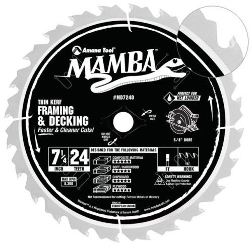 Mamba 7-1/4&#034; circular saw blade  24-teeth, 5/8-inch bore carbide saw blade for sale