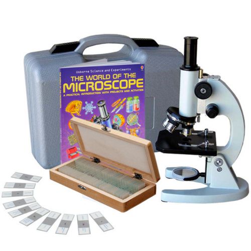 40x-1000x metal frame student microscope with abs case, 50pc specimens &amp; book for sale