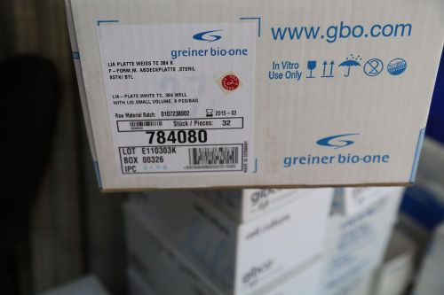 New Case Greiner Bio-One plates 784080 Cell Culture, 384 Well , Whte, STERILE