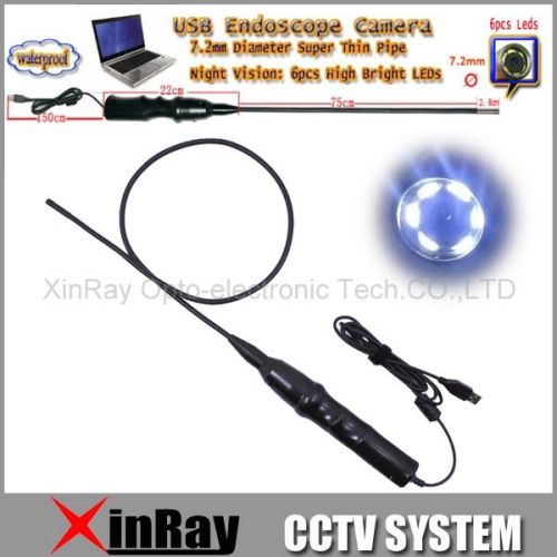 USB Endoscope Inspection Camera Borescope Tube Snake Waterproof 7.2mm Dia 6LED