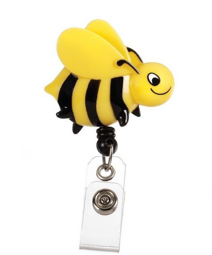 Retractable yellow black bumble bee medical badge delux 3-d id clip holder new for sale