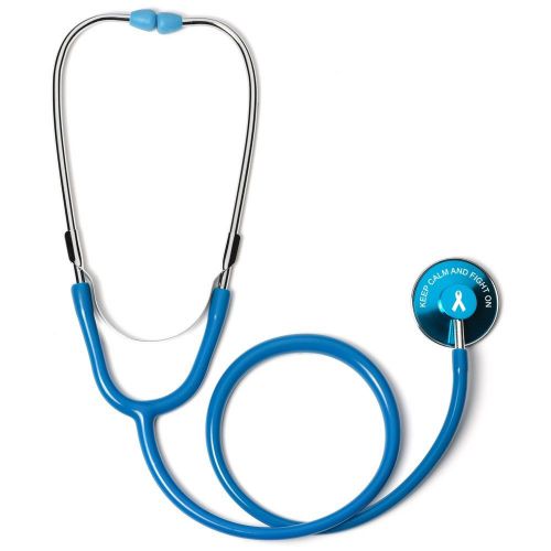 Light Blue Single Head Stethoscope with Keep Calm and Fight On Cancer