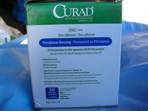 Curad cur251180 sterile petrolatum gauze dressing 1”x8” ~ box of 50 for sale