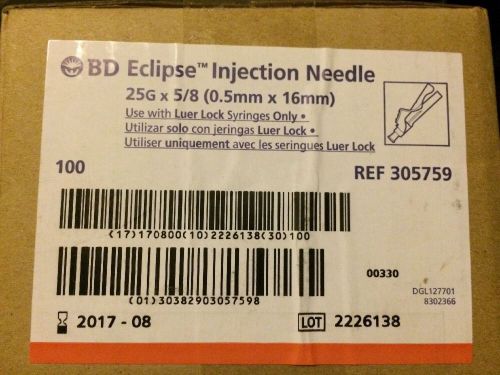 100 Count BD ECLIPSE Injection Needle 25gauge 5/8 0.5mm x 16mm