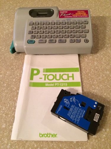 Brother p-touch model pt-12 label maker w/ new tape cassette no batteries for sale