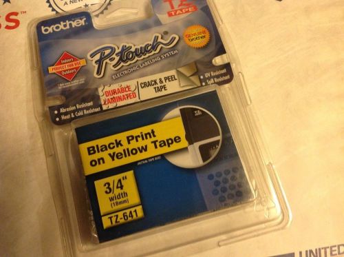 Brother P- Touch TZ Tape TZ-641 Black Print on Yellow Tape New