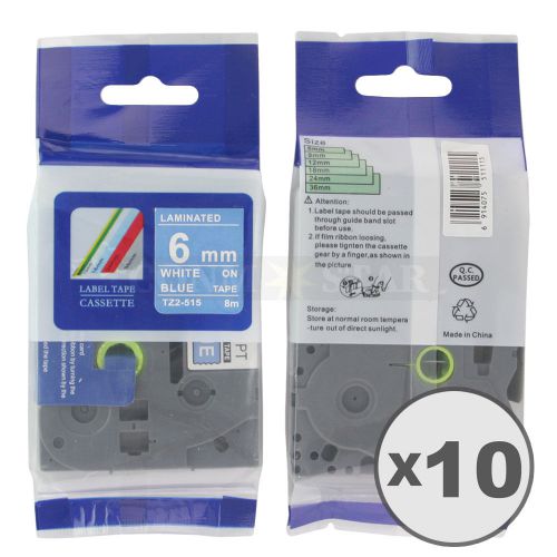 10pk White on Blue Tape Label Compatible for Brother P-Touch TZ 515 TZe 515 6mm