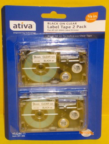 Ativa AT-C-9X-2S Black On Clear Tape 3/8&#034; x 26&#039; - 2 Tapes NEW