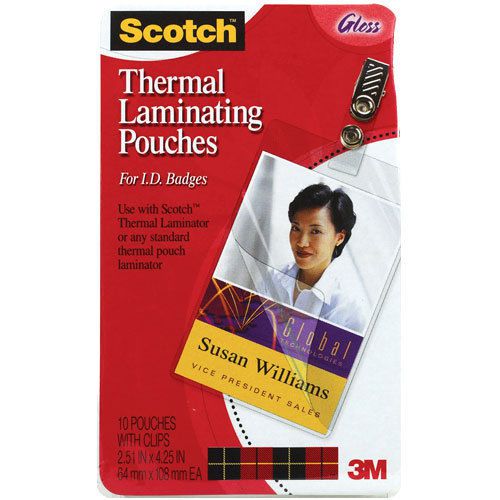 Scotch thermal pouches 2-15/16&#034;x 4&#034; id badges w/ clip for sale