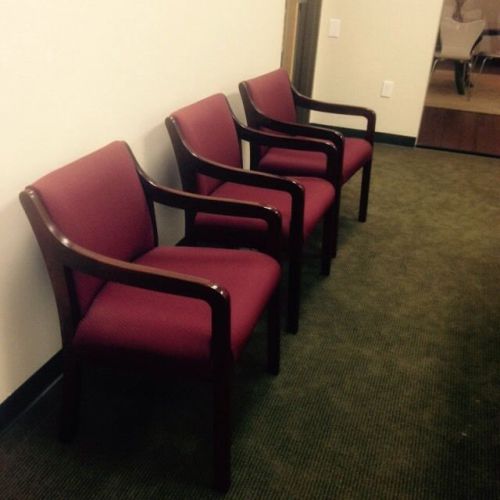 3 Burgundy Fabric Lobby Waiting Room  Side Arm Chairs Excellent Condition