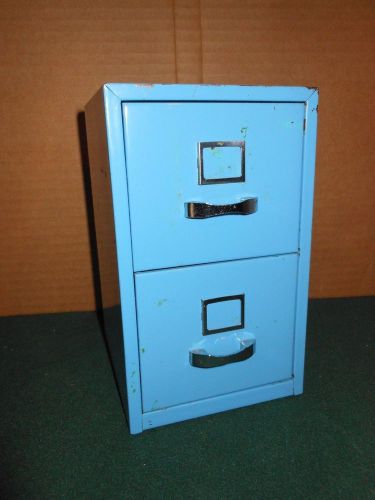 Miniature File Cabinet Organizer 2-Drawer Small Mini Metal Desktop Blue Retro