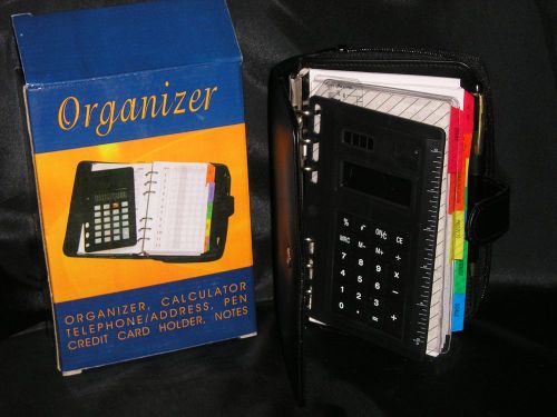 NIB Black Organizer, calculator, telephone/address, pen credit card holder MORE!